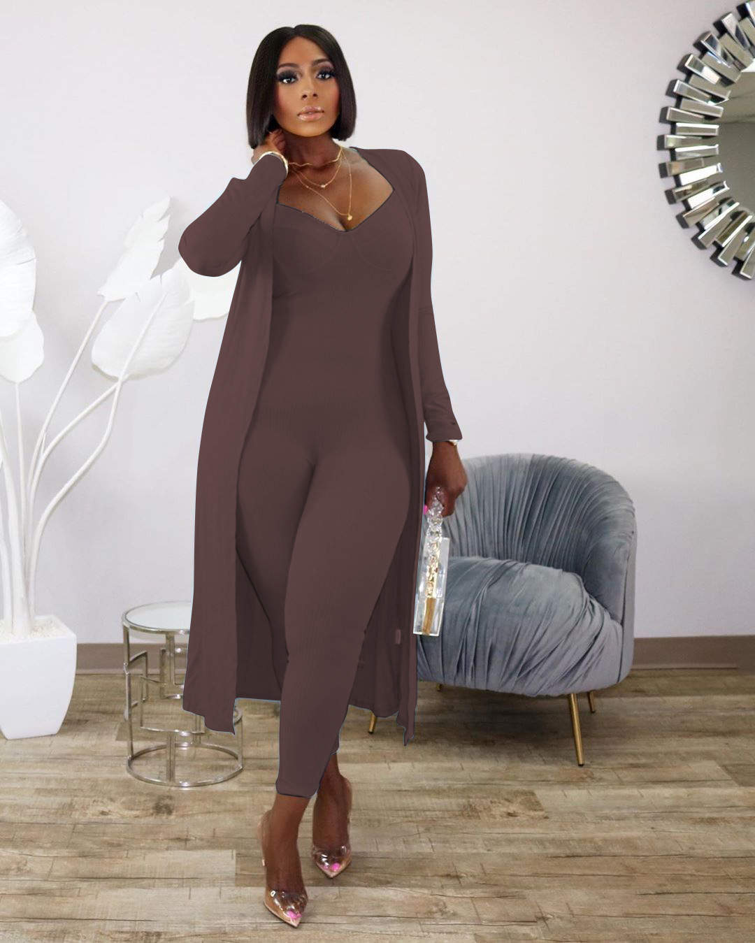 Jumpsuit and cardigan online